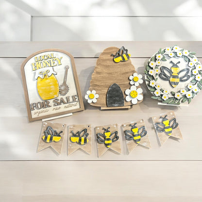 DIY Honey Bee Bench Insert: Interchangeable Wooden Display Decor, Unfinished Honey Pot, Honey Bees Home Decor DIY