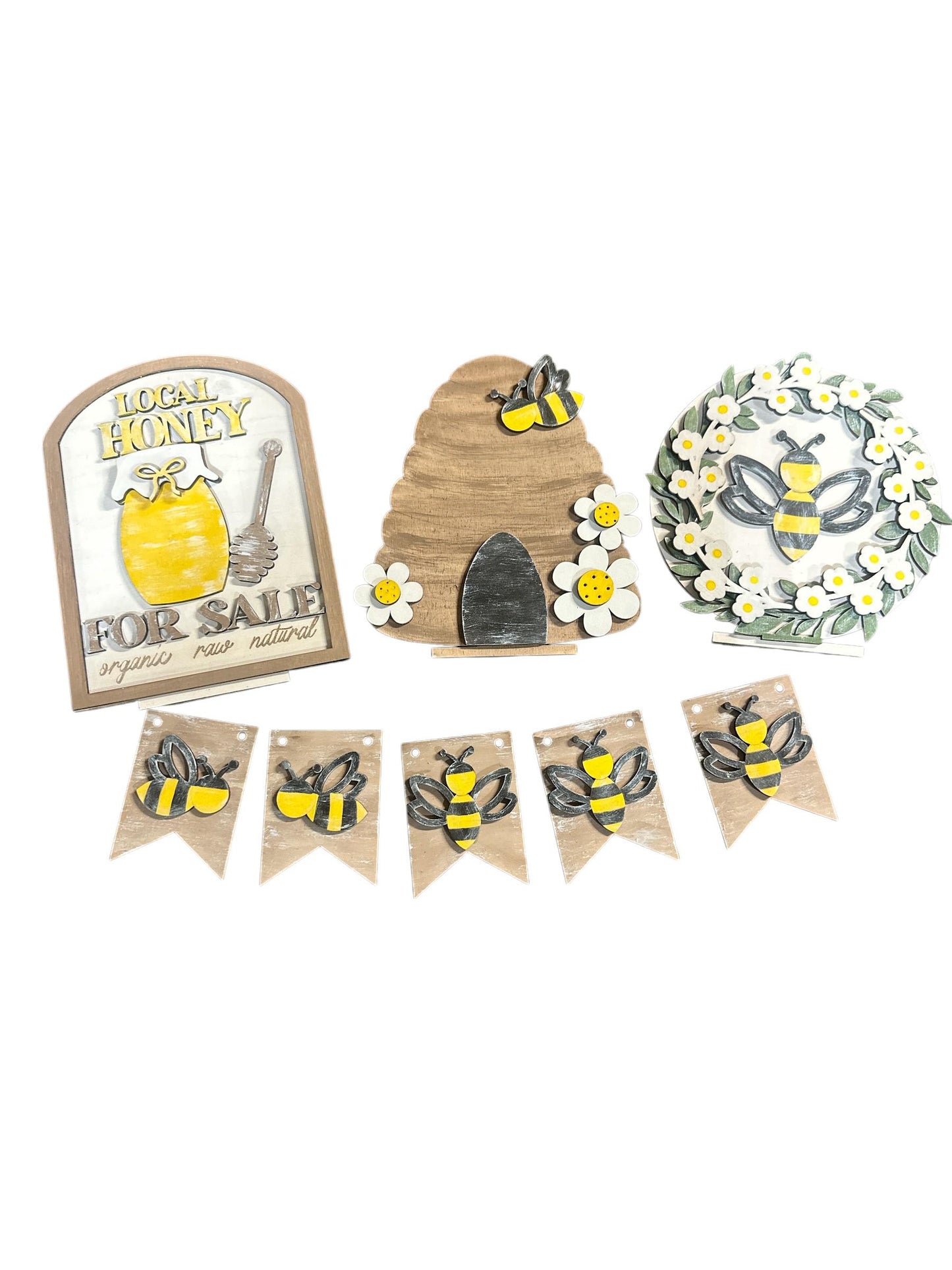 DIY Honey Bee Bench Insert: Interchangeable Wooden Display Decor, Unfinished Honey Pot, Honey Bees Home Decor DIY
