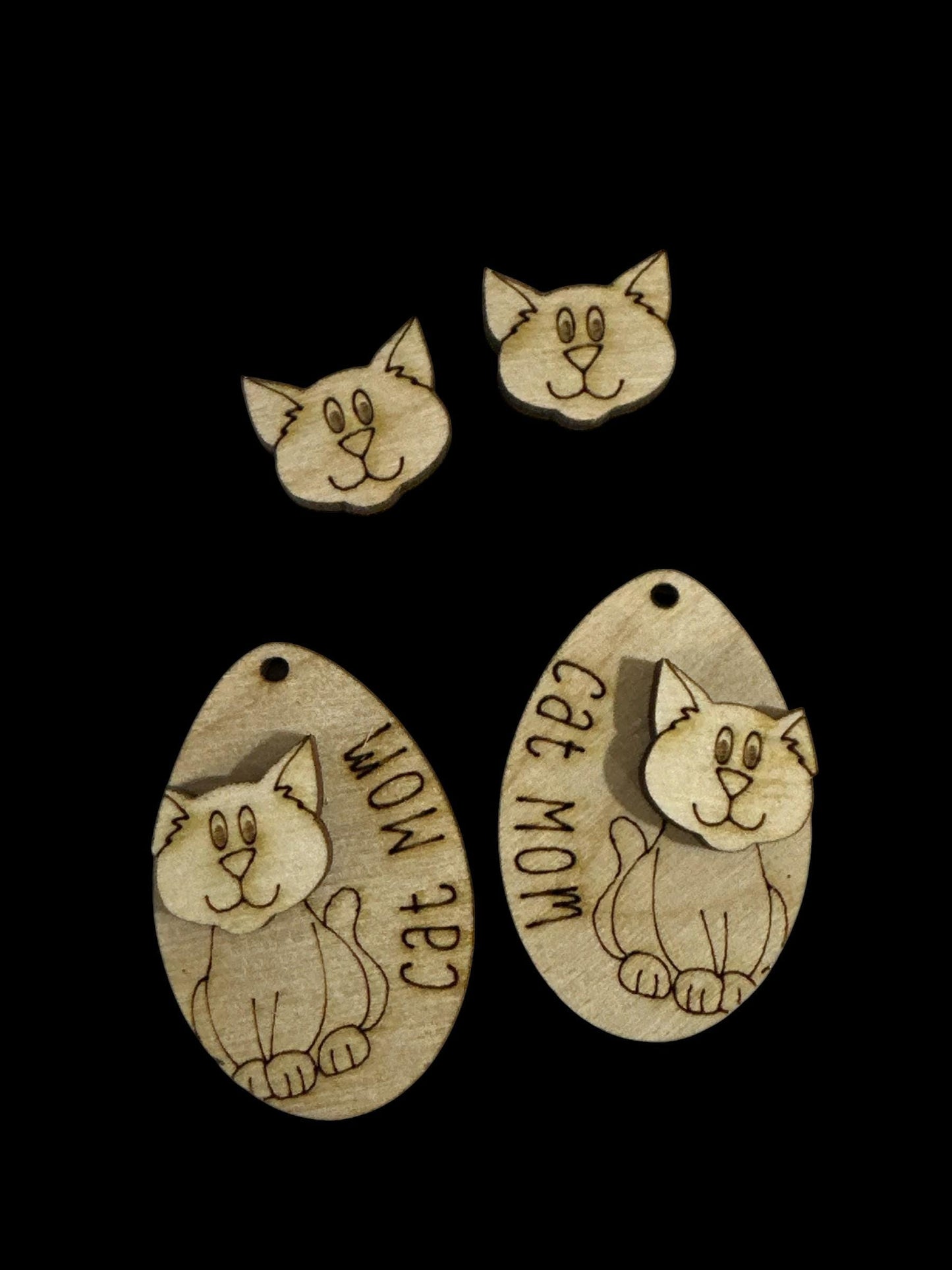 DIY Cat Mom Wooden Earrings: Unfinished Craft Studs