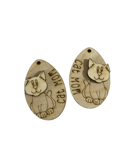 DIY Cat Mom Wooden Earrings: Unfinished Craft Studs