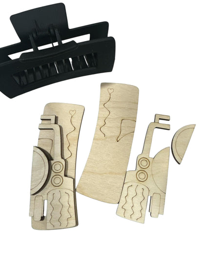 DIY Wood Laser Cut Hair Clip Pieces: Unfinished Off Road Design