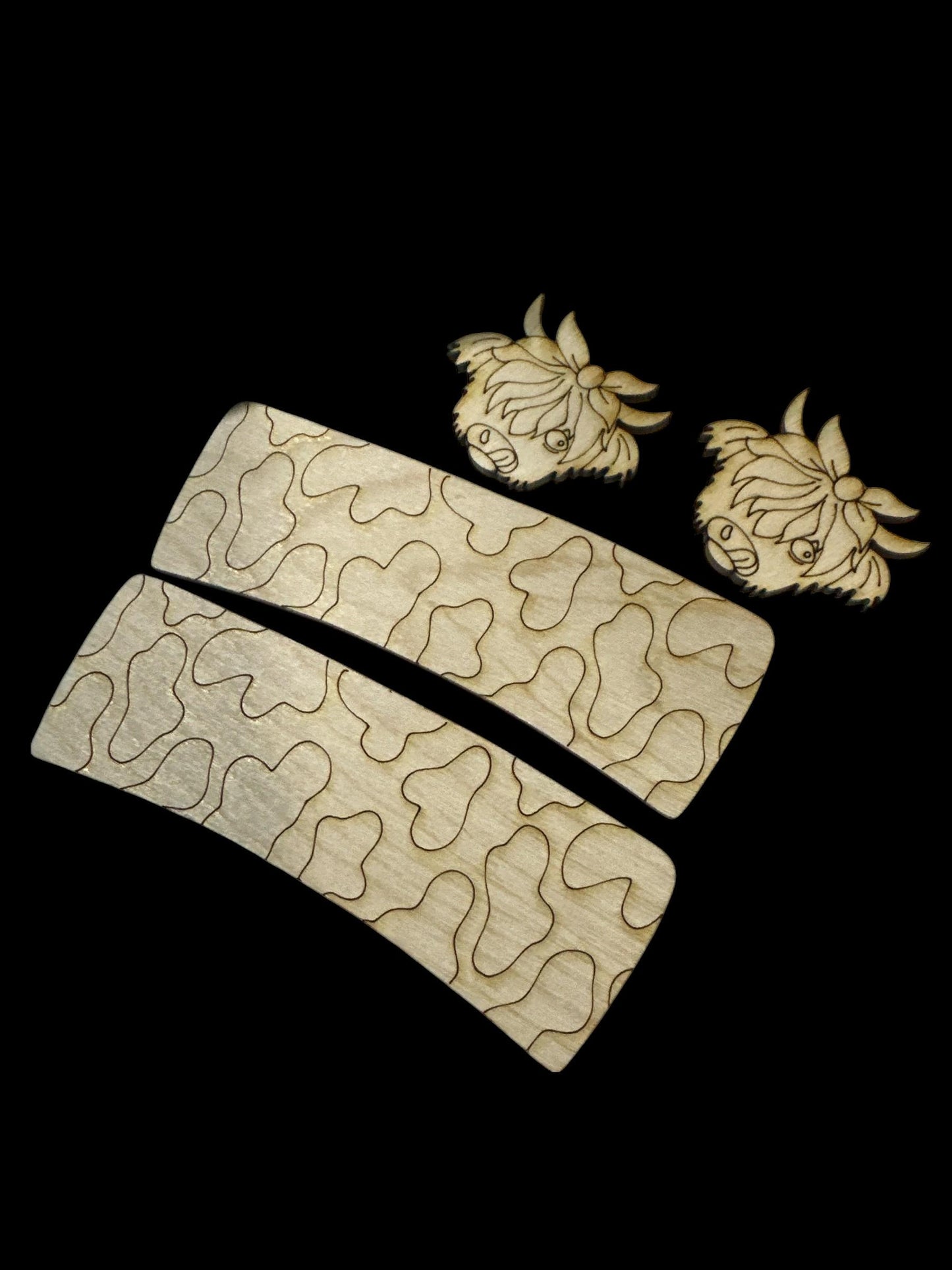 DIY Highland Cow Hair Clip Pieces: Laser Cut Birch Wood Blanks