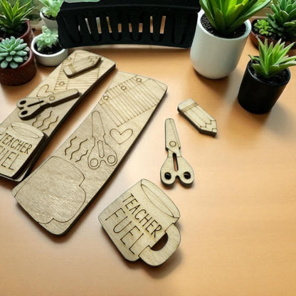 DIY Teacher Fuel Claw Clip Pieces: Unfinished Wood Laser Cut Blanks
