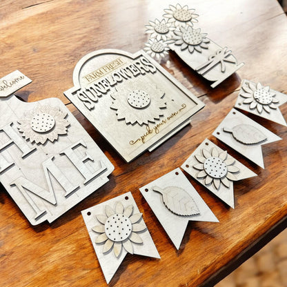 DIY Unfinished Wood Tiered Tray Interchangeable: Farmhouse Sunflower Decor, Interchangable Seasons