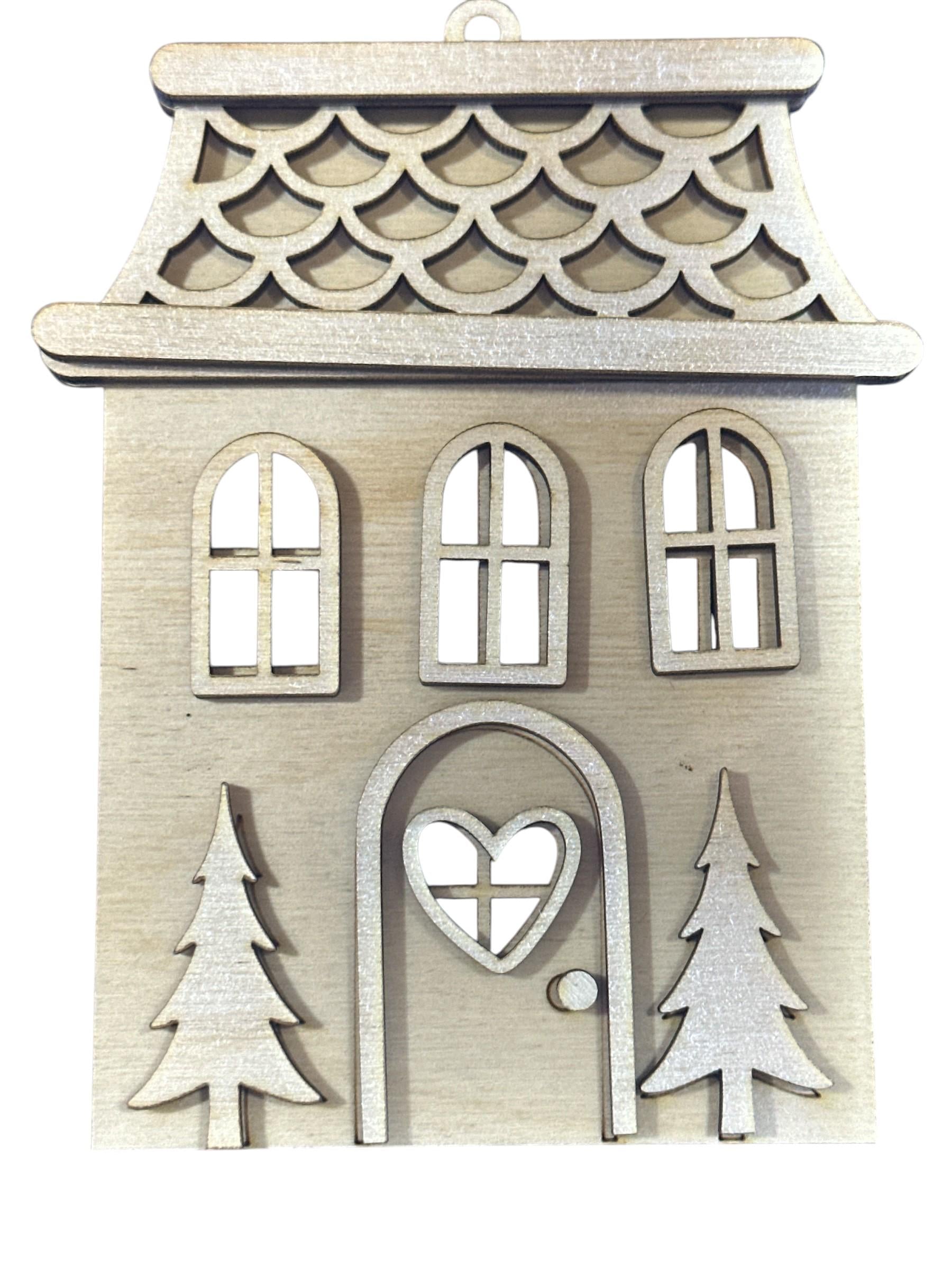 DIY Christmas Ornament Kit, Unfinished Wood Snowman & Gingerbread House, Snowman Ornament, Gingerbread House, Snowman Scarfs DIY