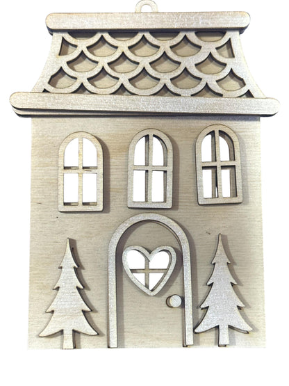 DIY Christmas Ornament Kit, Unfinished Wood Snowman & Gingerbread House, Snowman Ornament, Gingerbread House, Snowman Scarfs DIY