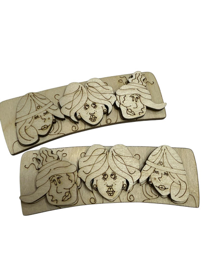 DIY 3 Witches Halloween Sisters Hair Clip Pieces: Unfinished Wood Laser Cut Blanks