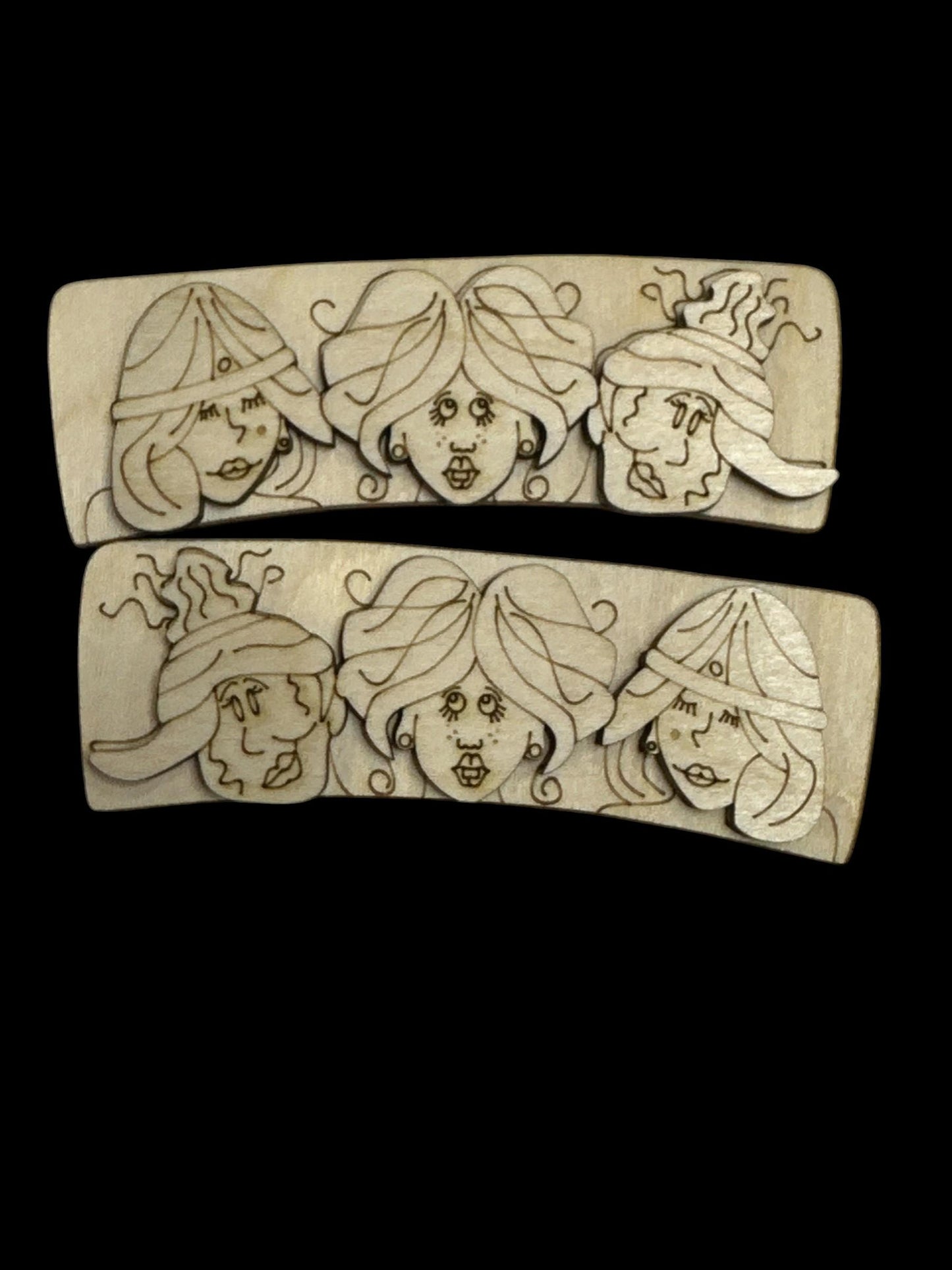 DIY 3 Witches Halloween Sisters Hair Clip Pieces: Unfinished Wood Laser Cut Blanks