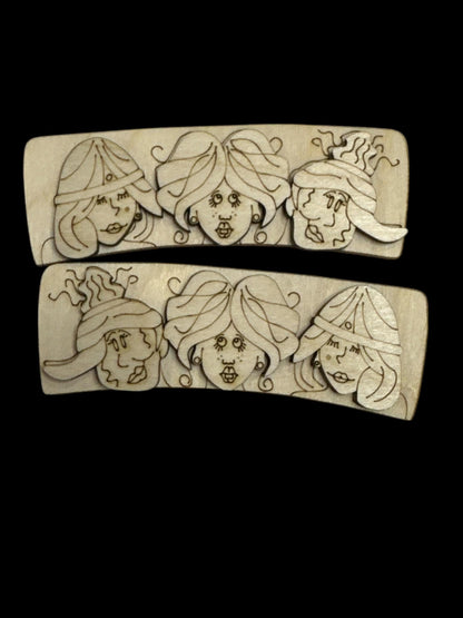 DIY 3 Witches Halloween Sisters Hair Clip Pieces: Unfinished Wood Laser Cut Blanks