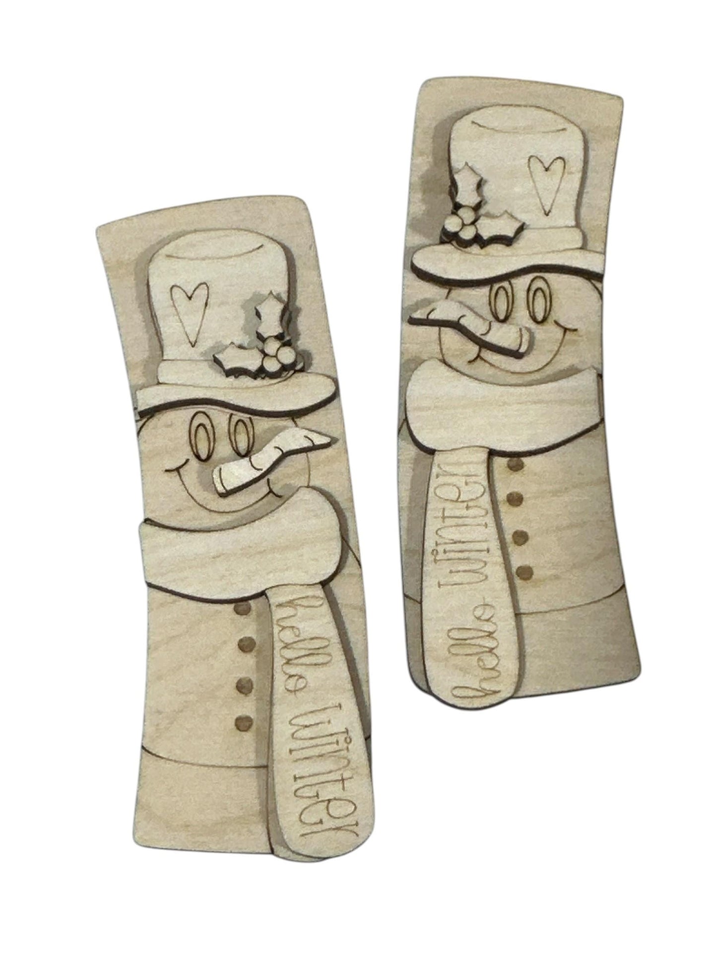 DIY Snowman Wood Hair Clip Pieces: Unfinished Laser Cut Blanks