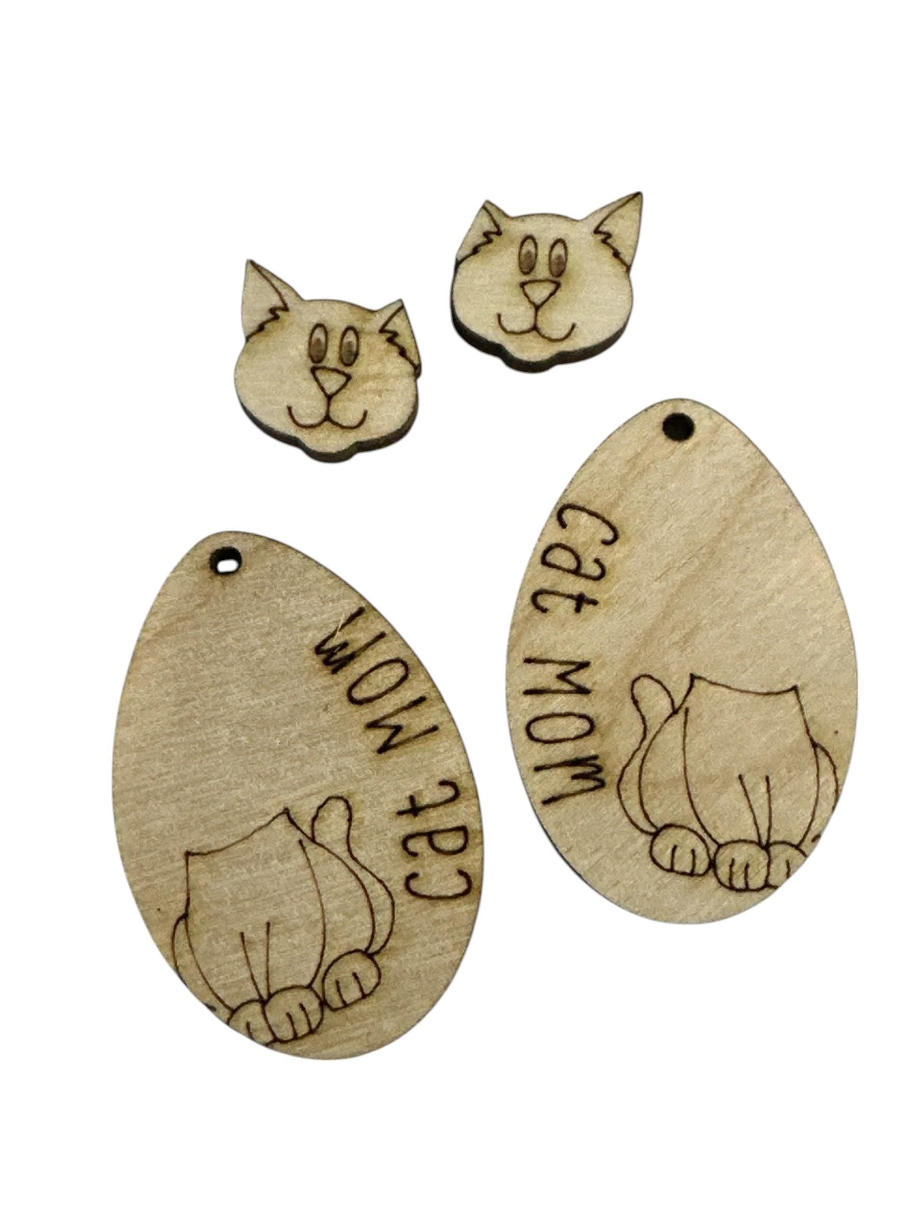 DIY Cat Mom Wooden Earrings: Unfinished Craft Studs