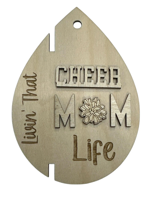 DIY Cheer Mom Car Charm: Unfinished Wood, Customizable Hair Tie