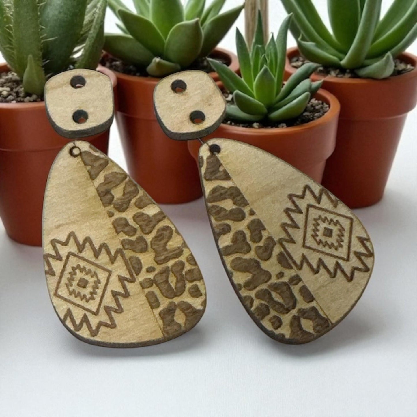 DIY Aztec Leopard Wood Earrings: Unfinished Boho Dangles