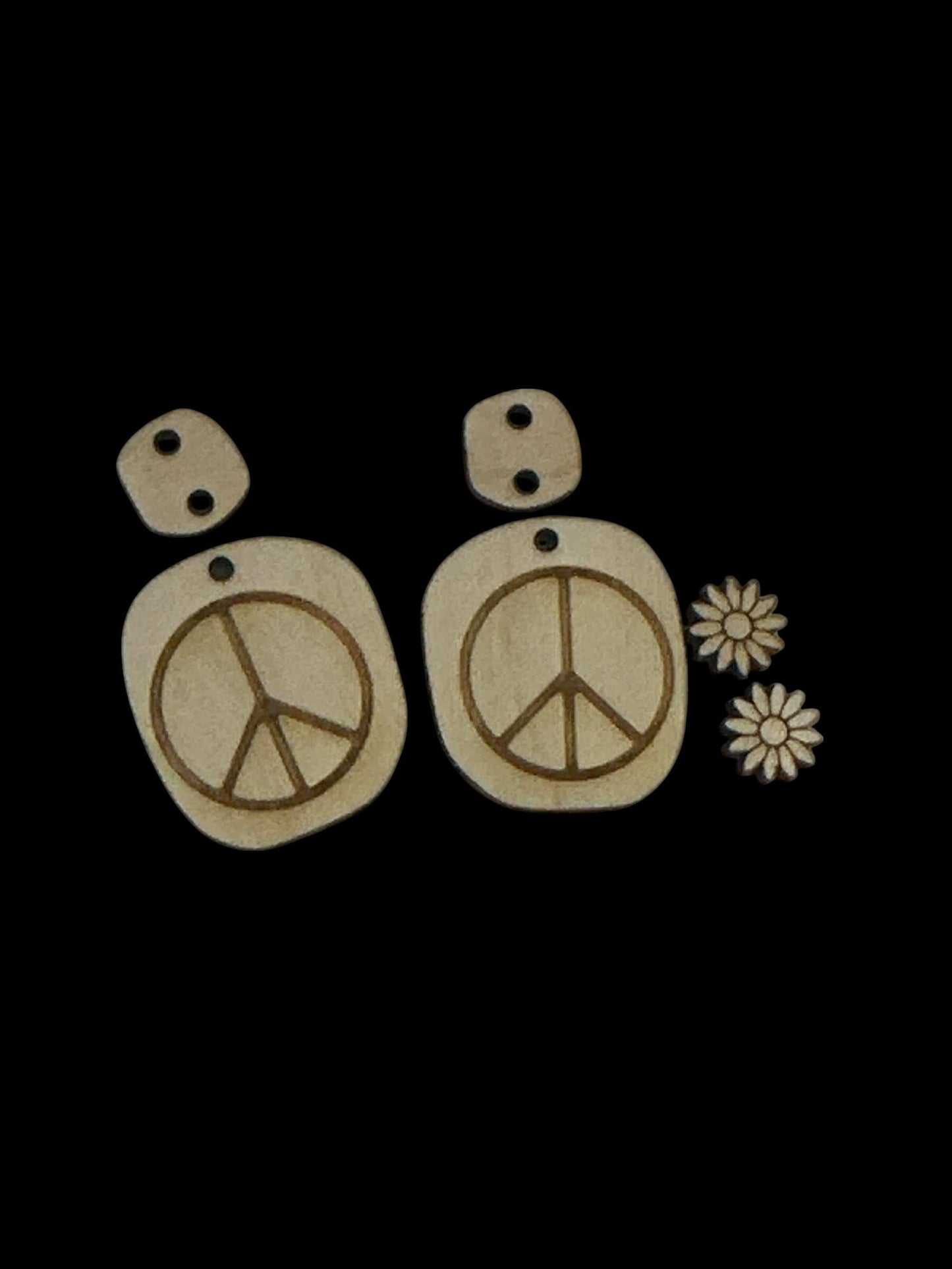 DIY Peace Sign Earrings: Unfinished Birch Wood, Boho Flower