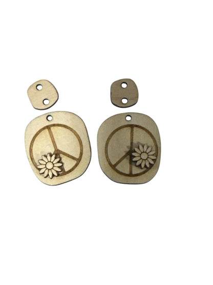 DIY Peace Sign Earrings: Unfinished Birch Wood, Boho Flower