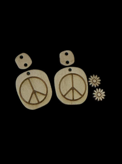 DIY Peace Sign Earrings: Unfinished Birch Wood, Boho Flower