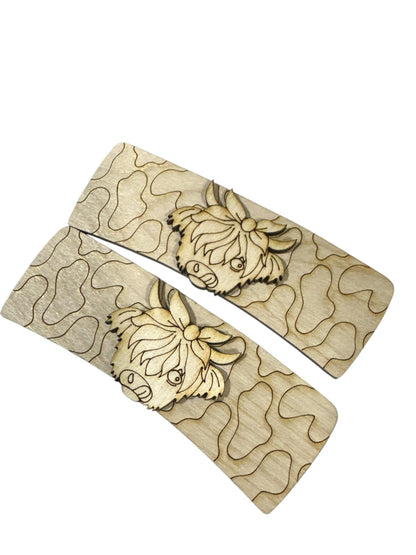 DIY Highland Cow Hair Clip Pieces: Laser Cut Birch Wood Blanks
