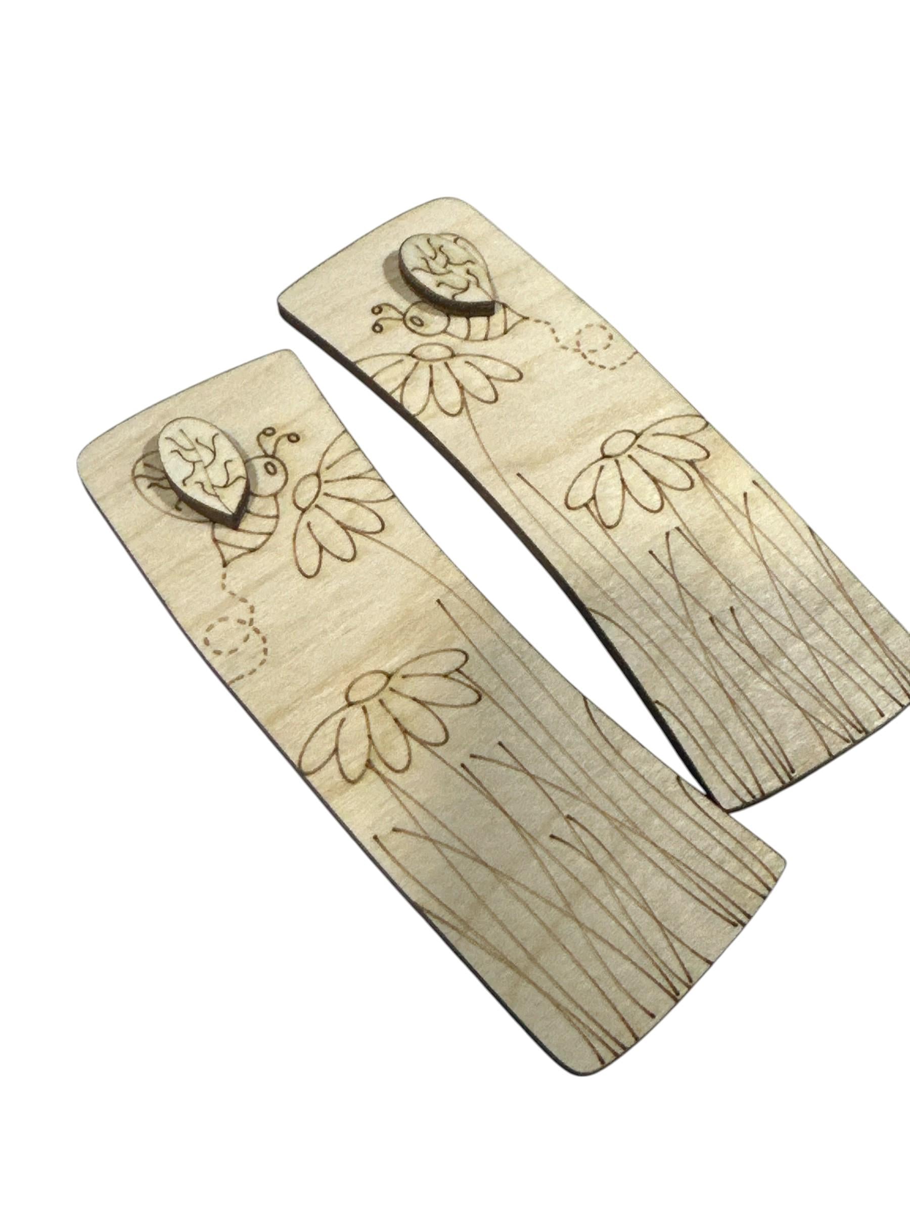 DIY Wood Flower & Bee Hair Clip Pieces: Unfinished Laser Cut Blanks