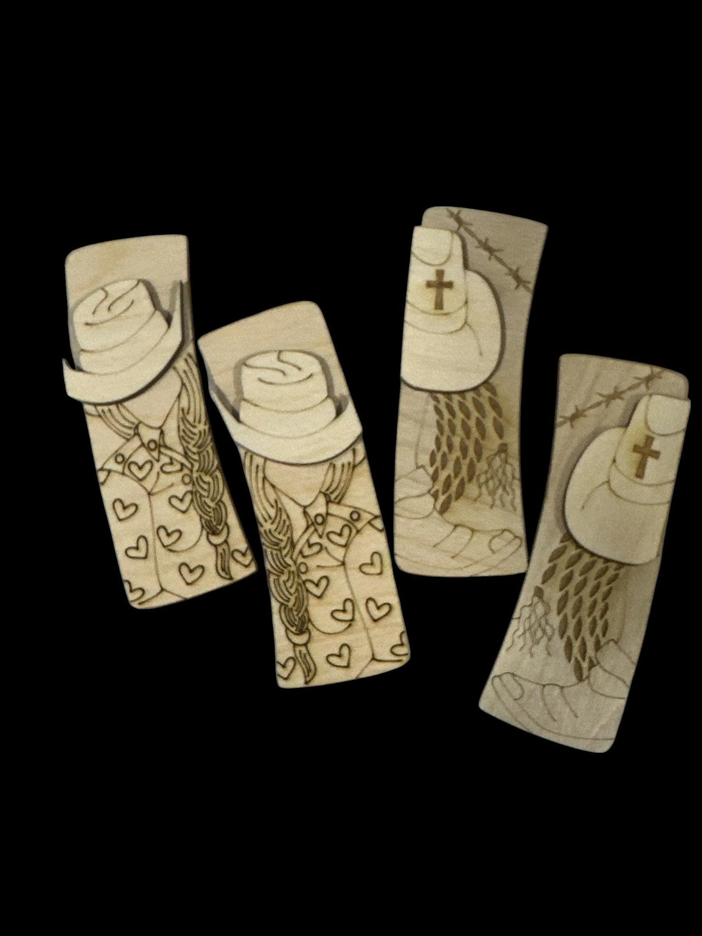 Western DIY Wood Laser Blank Hair Clip Pieces, Unfinished Western Clip, Wood is Ready to Paint, Laser Cut Boots with Hat, Claw Clip, DIY