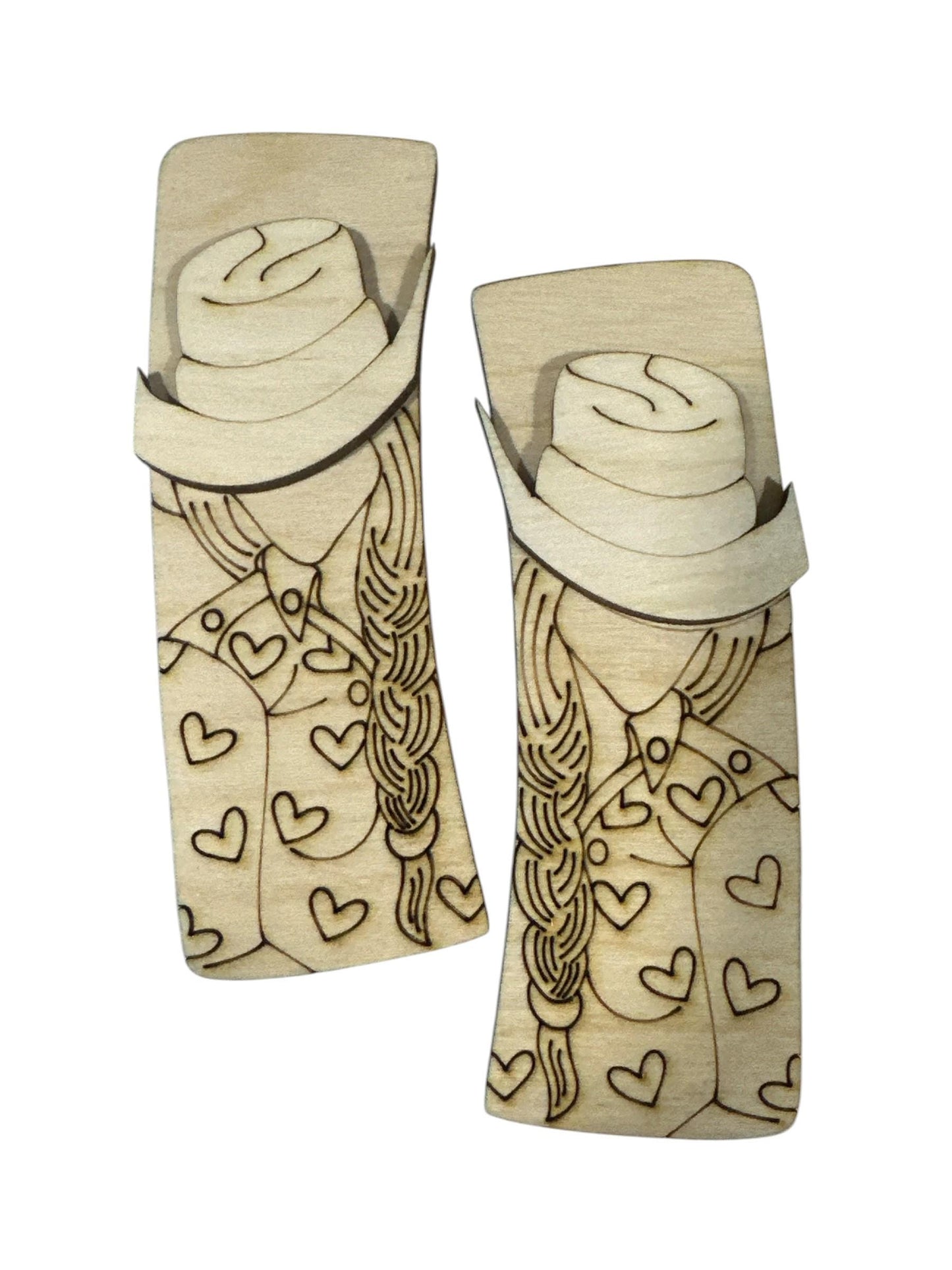Western DIY Wood Laser Blank Hair Clip Pieces, Unfinished Western Clip, Wood is Ready to Paint, Laser Cut Boots with Hat, Claw Clip, DIY