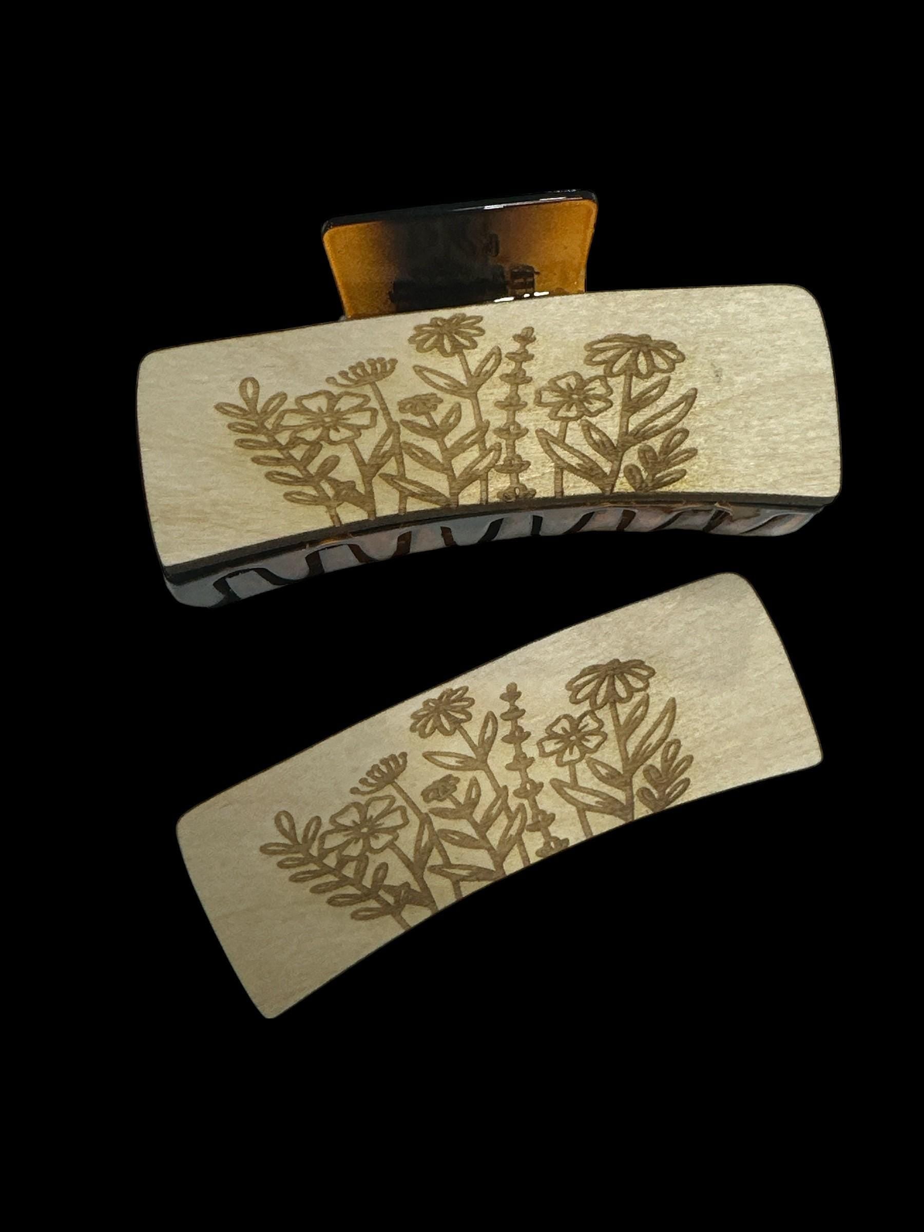 DIY Wildflower Wood Hair Clip Pieces: Laser Cut Birch, Unfinished (Claw Clip NOT Included), Wildflower Wooden DIY, Claw Clip