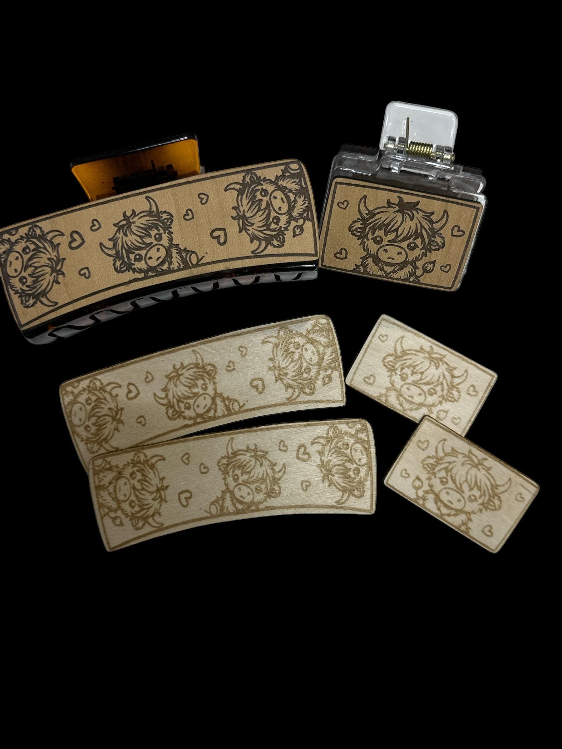 DIY Highland Cow Wood Hair Clip Pieces: Laser Cut Blanks for 4" Claw Clip, Cow Claw Clip, Wooden Claw Clip Unfinished