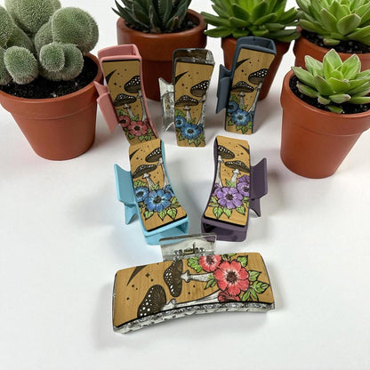 Mushroom Flower Hair Clip: Hand-Painted Acrylic Claw Clip