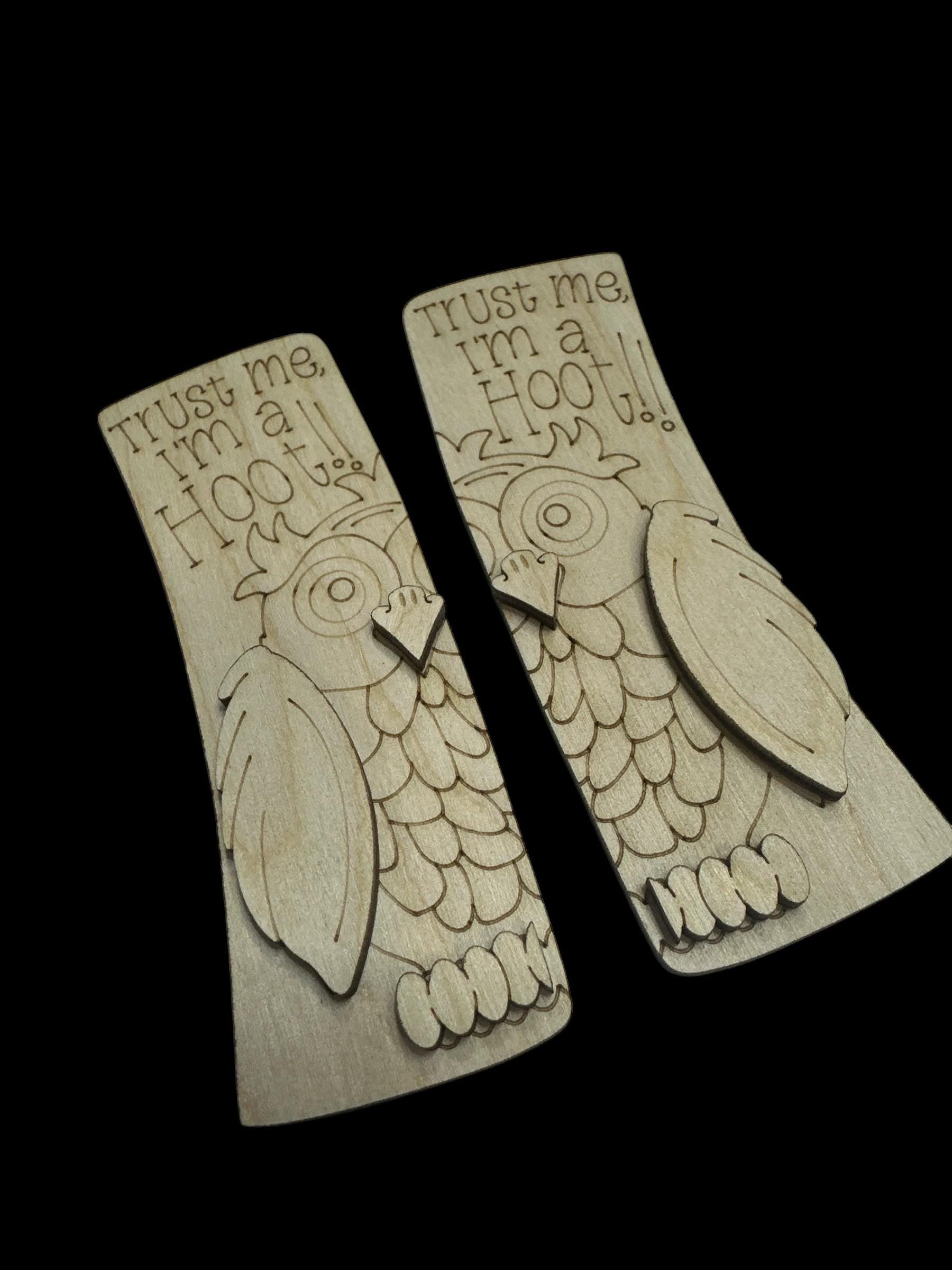 Owl Trust Me I am a Hoot DIY Wood Laser Blank Hair Clip, Unfinished Hair Clip, Wood is Ready to Paint, Laser Cut, Owl unfinished Claw Clip