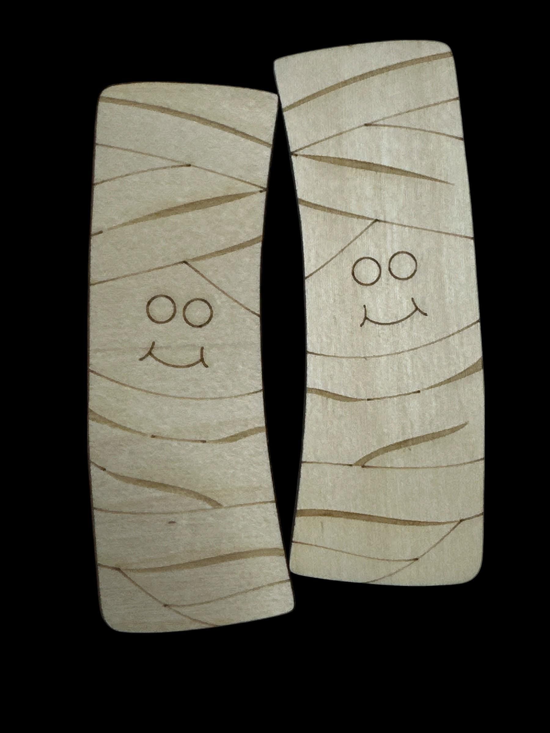 Mummy Ghost DIY Wood Laser Blank Hair Clip Pieces, Wooden Hair Clip, Wood is Ready to Paint, Laser Cut Claw Clip, Unfinished, 2" and 4"