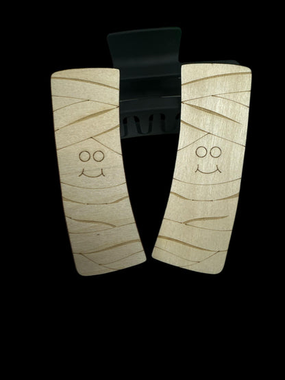 Mummy Ghost DIY Wood Laser Blank Hair Clip Pieces, Wooden Hair Clip, Wood is Ready to Paint, Laser Cut Claw Clip, Unfinished, 2" and 4"