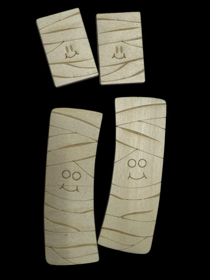 Mummy Ghost DIY Wood Laser Blank Hair Clip Pieces, Wooden Hair Clip, Wood is Ready to Paint, Laser Cut Claw Clip, Unfinished, 2" and 4"