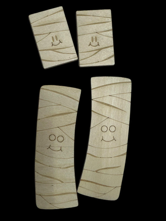 Mummy Ghost DIY Wood Laser Blank Hair Clip Pieces, Wooden Hair Clip, Wood is Ready to Paint, Laser Cut Claw Clip, Unfinished, 2" and 4"