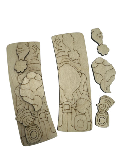 DIY Santa Claus Gnome DIY Hair Clip Pieces: Unfinished Wood Laser Cut, Santa Gnome with a Lantern, Unfinished,