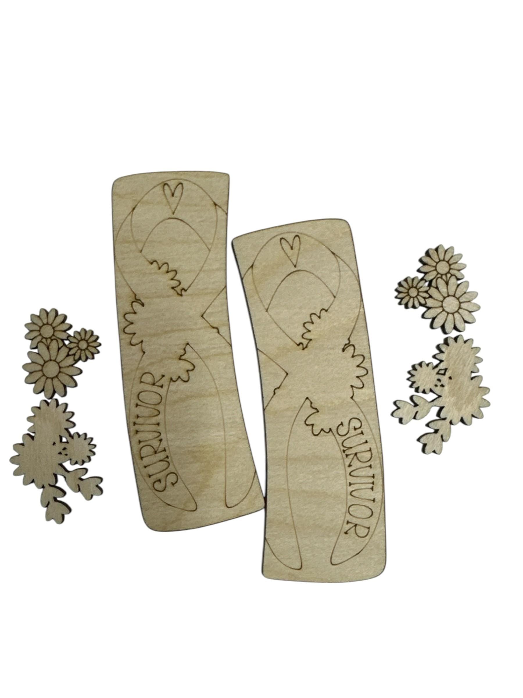 DIY cancer Wood Laser Cut Hair Clip Pieces: Breast Cancer Awareness, Unfinished Birch