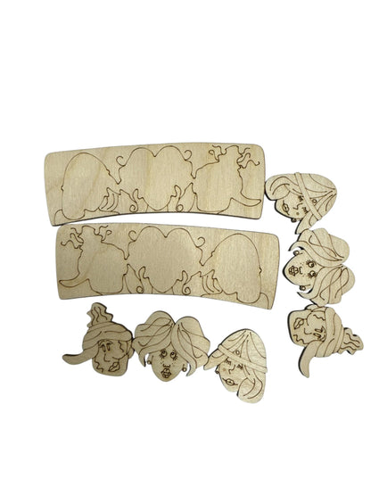 DIY 3 Witches Halloween Sisters Hair Clip Pieces: Unfinished Wood Laser Cut Blanks