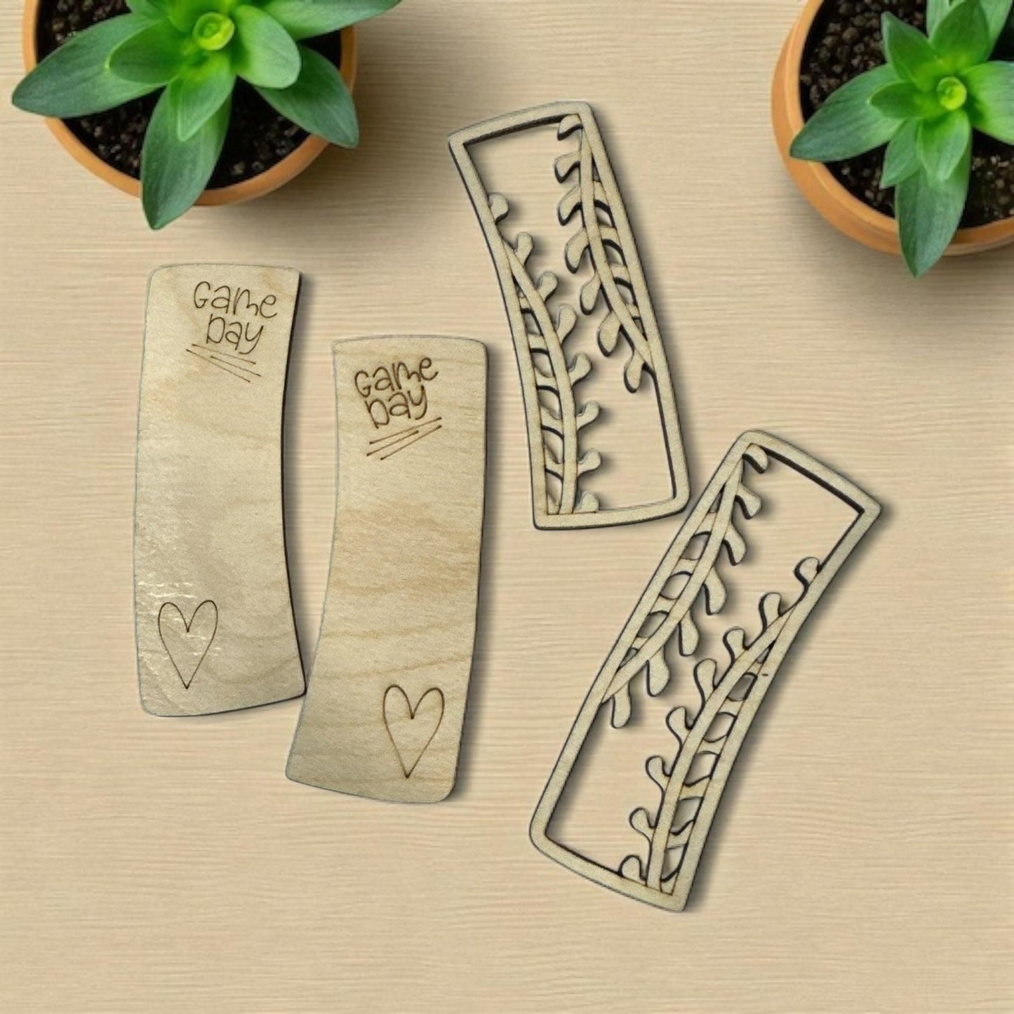 DIY Baseball Hair Clip Pieces: Unfinished Wood Laser Cut Blanks