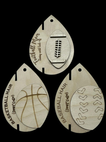 Unfinished Wood Sports Mom Charm: DIY Car Mirror or Hair Tie