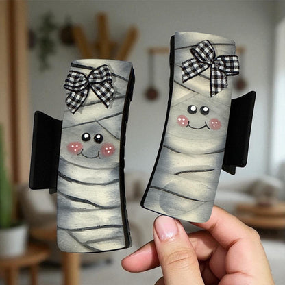 Mummy Ghost DIY Wood Laser Blank Hair Clip Pieces, Wooden Hair Clip, Wood is Ready to Paint, Laser Cut Claw Clip, Unfinished, 2" and 4"