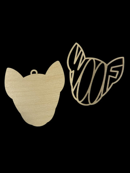 DIY Wood Dog & Cat Ornament, Dog Ornament, Dog Silhouette, 'Woof' Silhouette Char, Dog Charm Unfinished, Dog Pointy Ear, Dog Ear, Cat Woof