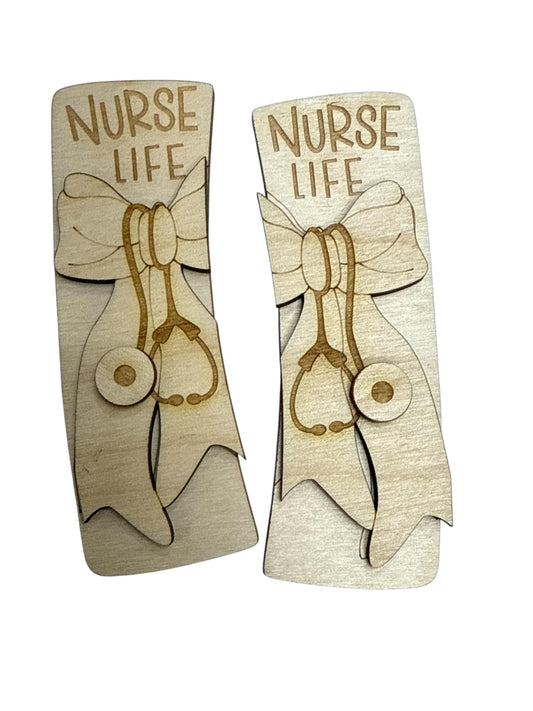 DIY Nurse Hair Clip Pieces: Unfinished Wood Laser Cut Blanks, Nurse Claw Clip Blanks, Nurse with Bow, Unfinished Wood