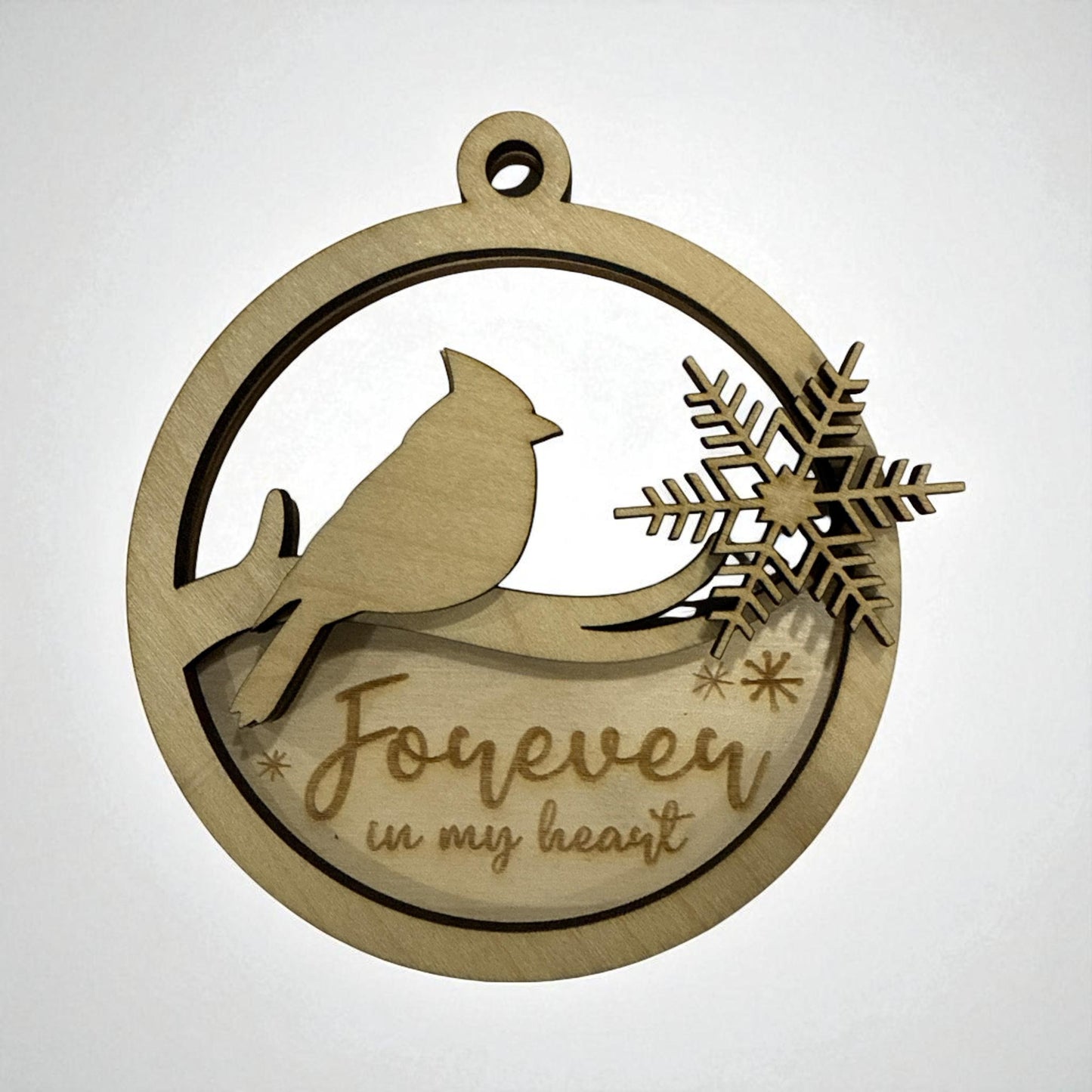 DIY Memorial Cardinal Ornament, Unfinished Wood Snowflake Keepsake, Cardinal Ornament, In Memory Of, Forever in our heart, snowflake w/ bird