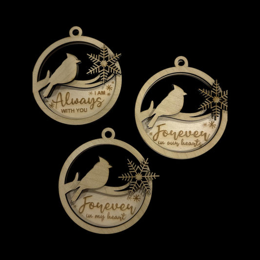 DIY Memorial Cardinal Ornament, Unfinished Wood Snowflake Keepsake, Cardinal Ornament, In Memory Of, Forever in our heart, snowflake w/ bird