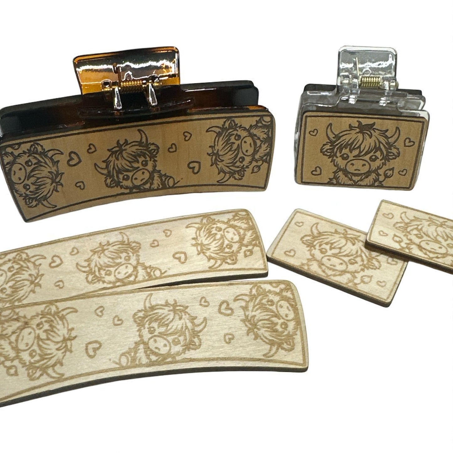 DIY Highland Cow Wood Hair Clip Pieces: Laser Cut Blanks for 4" Claw Clip, Cow Claw Clip, Wooden Claw Clip Unfinished