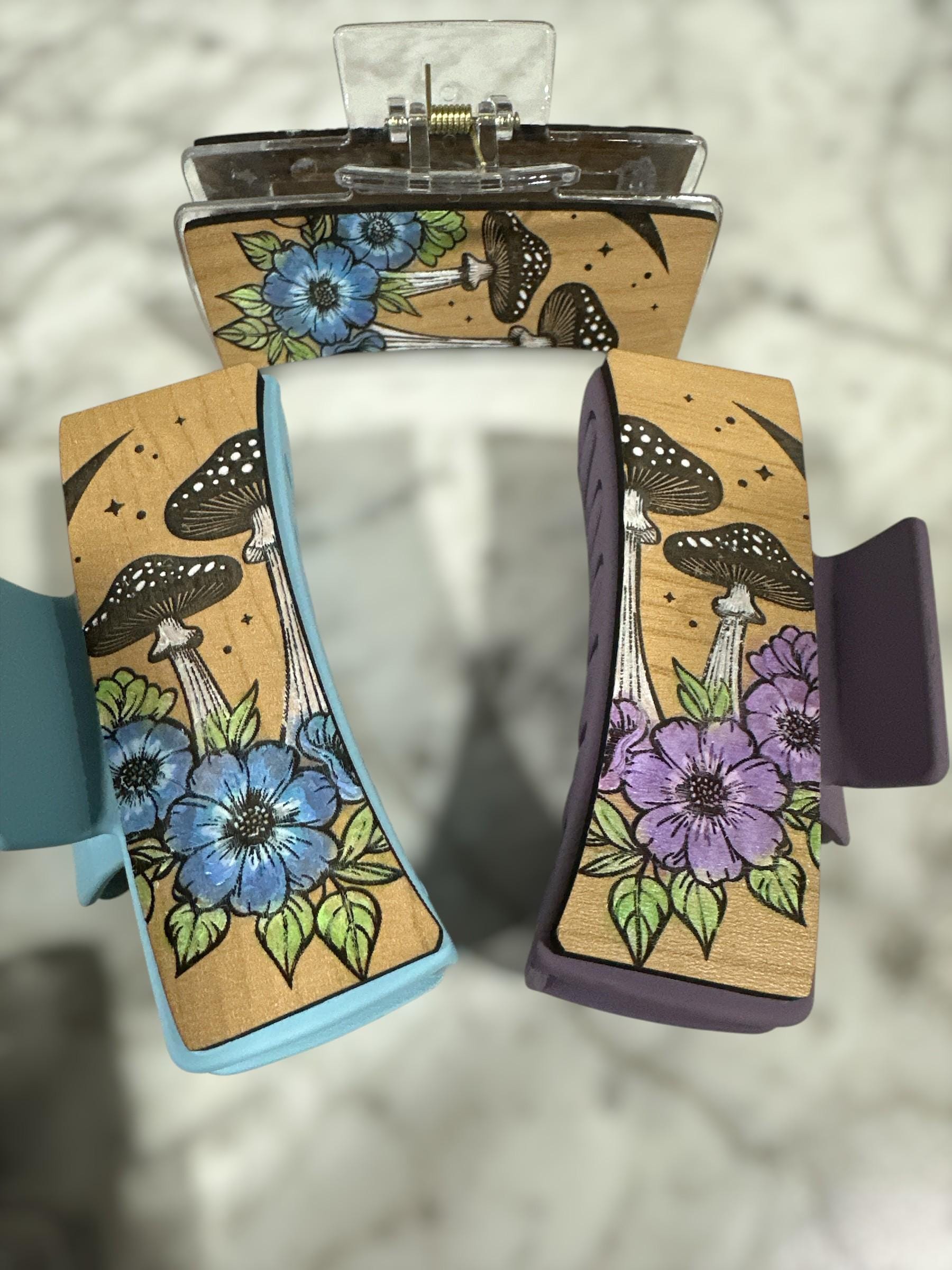 Mushroom Flower Hair Clip: Hand-Painted Acrylic Claw Clip