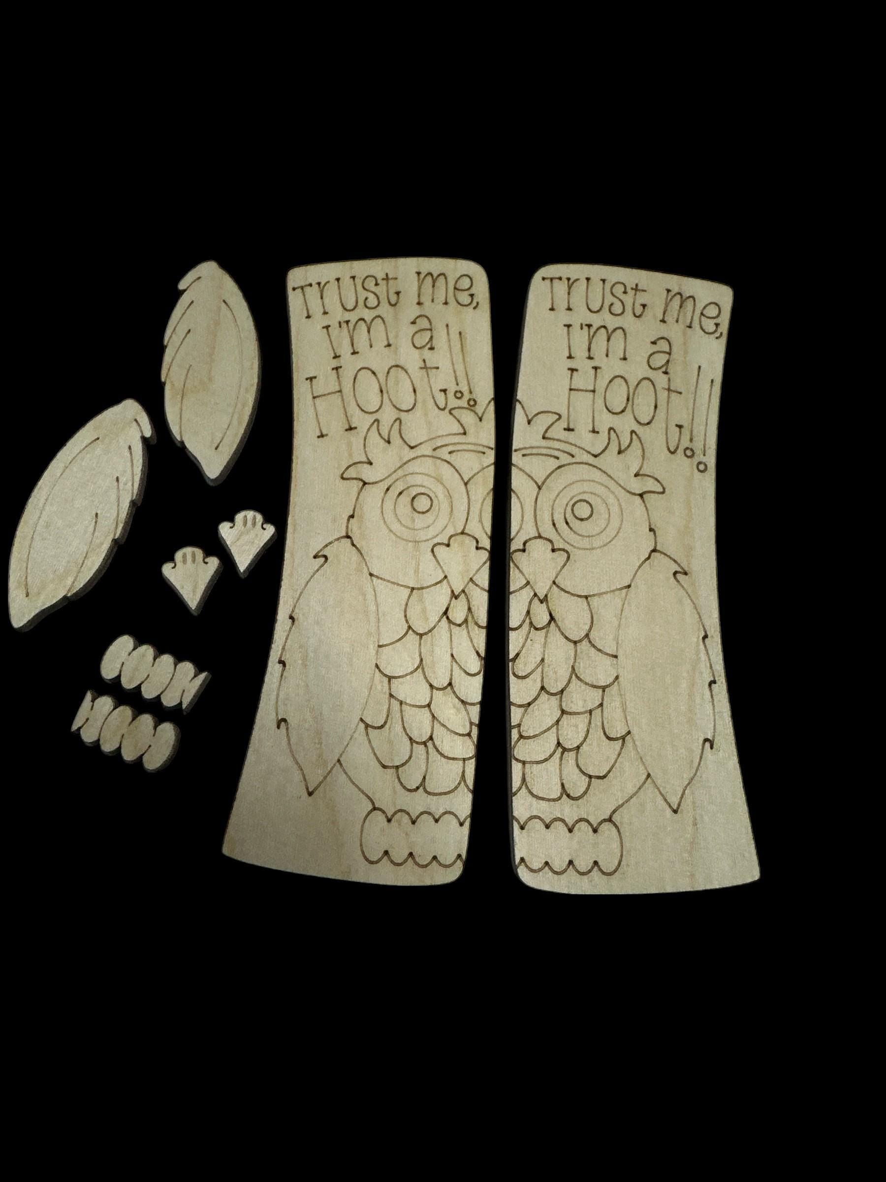 Owl Trust Me I am a Hoot DIY Wood Laser Blank Hair Clip, Unfinished Hair Clip, Wood is Ready to Paint, Laser Cut, Owl unfinished Claw Clip