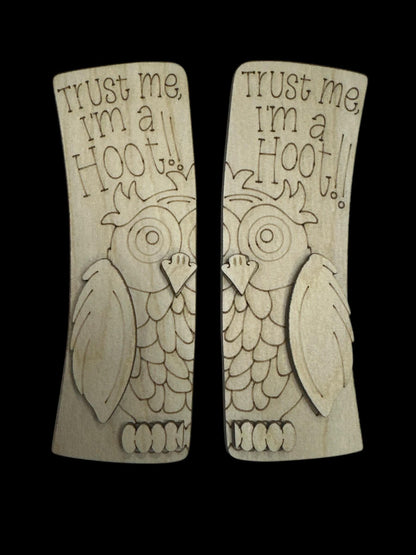 Owl Trust Me I am a Hoot DIY Wood Laser Blank Hair Clip, Unfinished Hair Clip, Wood is Ready to Paint, Laser Cut, Owl unfinished Claw Clip