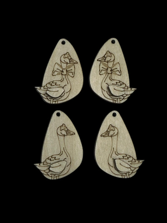 DIY Goose Earrings: Unfinished Birch Wood, Engraved, Craft Jewelry