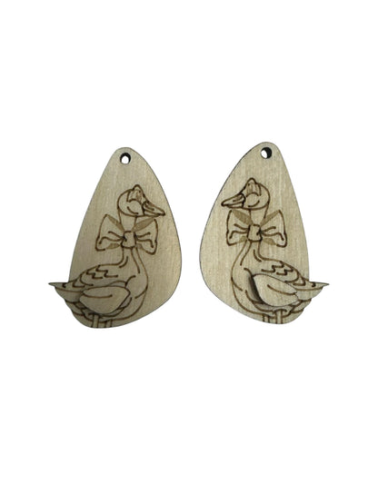 DIY Goose Earrings: Unfinished Birch Wood, Engraved, Craft Jewelry