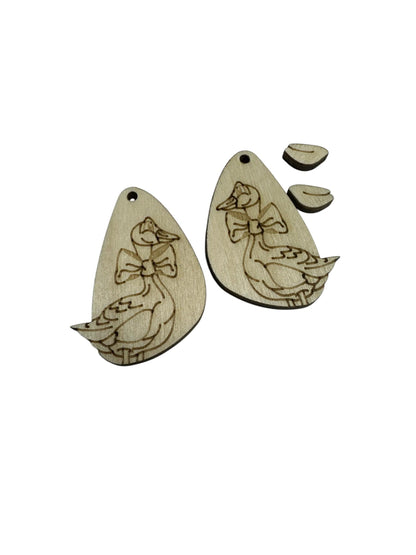 DIY Goose Earrings: Unfinished Birch Wood, Engraved, Craft Jewelry