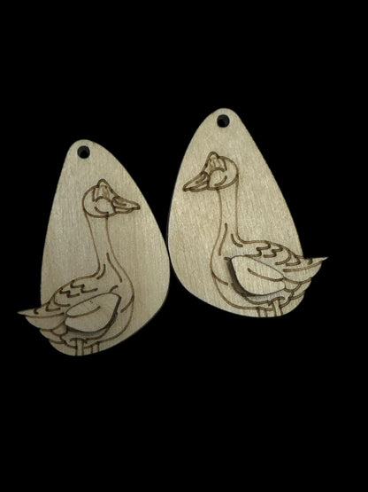 DIY Goose Earrings: Unfinished Birch Wood, Engraved, Craft Jewelry